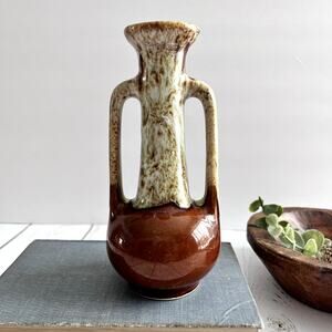 Vintage Hull Pottery Brown Drip Glaze Vase 2 Handles Brown USA Mid Century #100